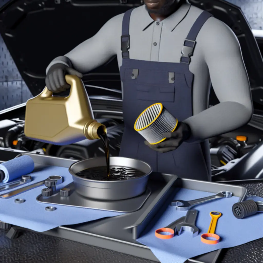 Mechanik wymieniający olej